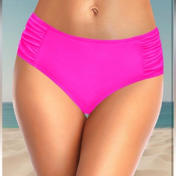 Tempt Me Women Bikini Bottoms Mid Waist Ruched Swim Bottom L NWT - Picture 5 of 10